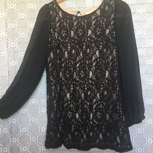 Black Lace Long Sleeve Mini Dress